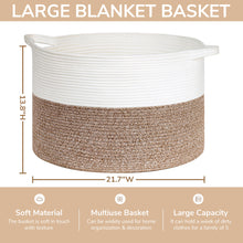Load image into Gallery viewer, TIMEYARD Large Woven Laundry Hamper Basket - Decorative Storage Organizer for Living Room, Holds Toys Pillows Blankets Clothes - 21.7" x 21.7" x 13.8"-Brown