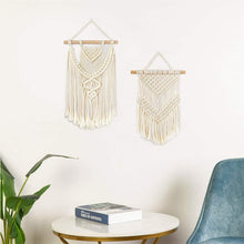 Load image into Gallery viewer, 2 Pcs Small Macrame Wall Hanging Tapestry Boho Wall Decor Beige