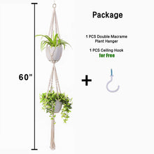 Load image into Gallery viewer, 2 Tier Macrame Plant Hanger Indoor Flower Holder Size