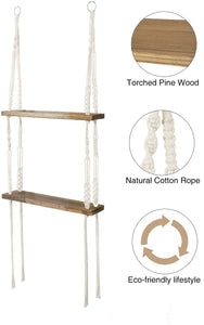 Rustic Wood Wall Shelves with Handmade Woven Hanger