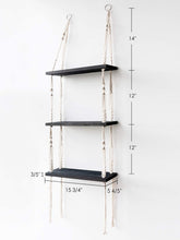 Load image into Gallery viewer, 3 Tier Macrame Shelf Hanging Shelves Black