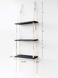 3 Tier Macrame Shelf Hanging Shelves Black