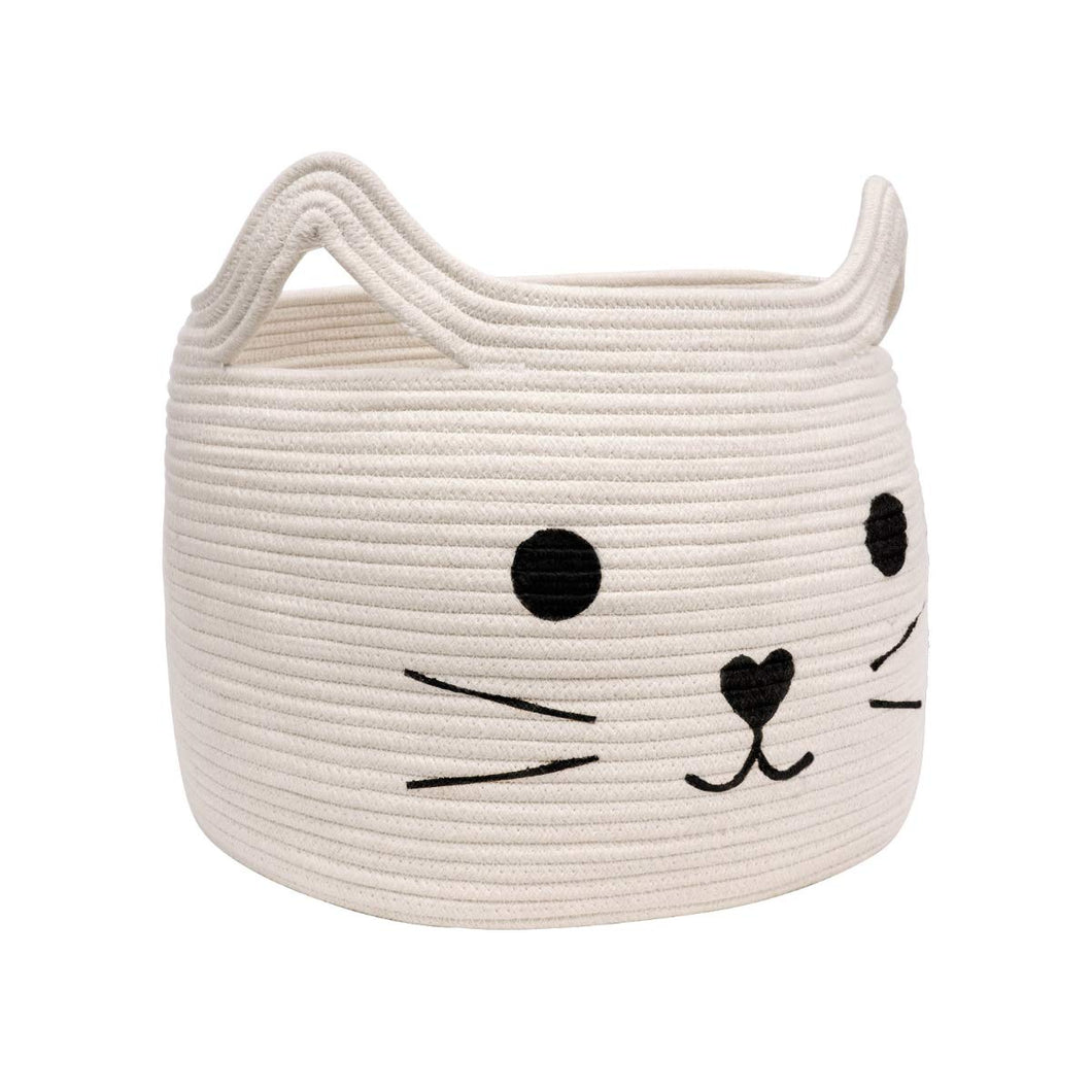 Smile Cat Large Woven Cotton Rope Storage Basket