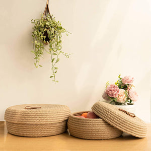 2 Pack Cute Lidded Round Small Baskets