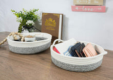 Load image into Gallery viewer, 2 Pcs Small Cotton Rope Woven Basket Black Stripes Gray