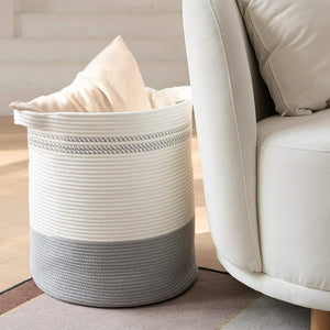 Grey Large Woven Storage Hamper Blanket Basket