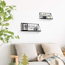 Load image into Gallery viewer, 2 Pcs Black Wire Metal Wood Shelves