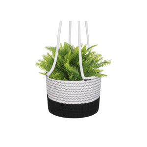 Black and White Plant Basket Woven Cotton Rope Wall Hanging Indoor Planter Timeyard