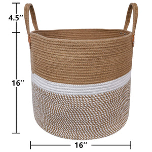 Jute Natural Laundry Basket Toy Towels Blanket Basket 16" x 16" Size