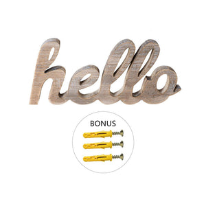 Hello Wood Sign Cut Letters Rustic Farmhouse Wall Hanging Gallery Decor with three screws