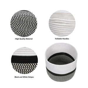 Cotton Rope Plant Basket Floor Indoor Planters 11" x 11" Gray and White Stripe well made craftsmanship