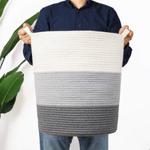 Load image into Gallery viewer, Large Clothes Hamper Toy Storage Bins Organizer White Navy Blue 17.8 x 15.8 x 13.8 in Timeyard how big the basket looks