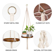 Load image into Gallery viewer, Macrame Plant Hanger With Brown Shelf Details