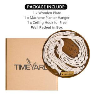 Macrame Plant Hanger With Brown Shelf Package
