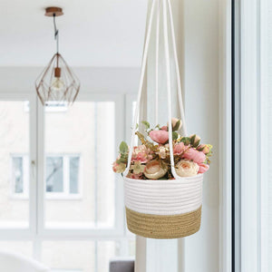 Cotton & Jute Rope Wall Hanging Planter Up to 8" Pot Small Woven Plant Basket Balcony Planter