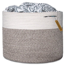 Load image into Gallery viewer, Timeyard Large Stackable Storage Bins Woven Blanket Basket Off White Brown