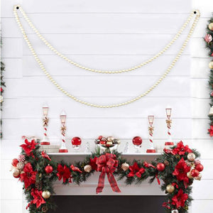 White Wood Bead Garland Holiday Party Supplies Fireplace Farmhouse Christmas Decor 9 foot