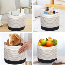 Load image into Gallery viewer, Woven Black Plant Basket Cotton Rope White Stripe Planter Cute Flower Pot Holder small basket