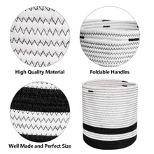 Load image into Gallery viewer, Woven Cotton Rope Plant Basket Black and White Stripes Details