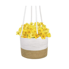 Load image into Gallery viewer, Yellow and White Plant Basket Woven Cotton Rope Wall Hanging Indoor Planter Timeyard
