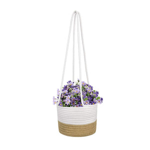 Yellow and White Plant Basket Woven Cotton Rope Wall Hanging Indoor Planter jute rope Timeyard