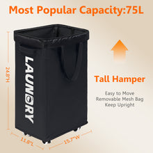 Load image into Gallery viewer, TIMEYARD 75L Rolling Laundry Hamper with Wheels and Removable Mesh Bag, Dirty Clothes hamper for Dorm Room Essentials, Black