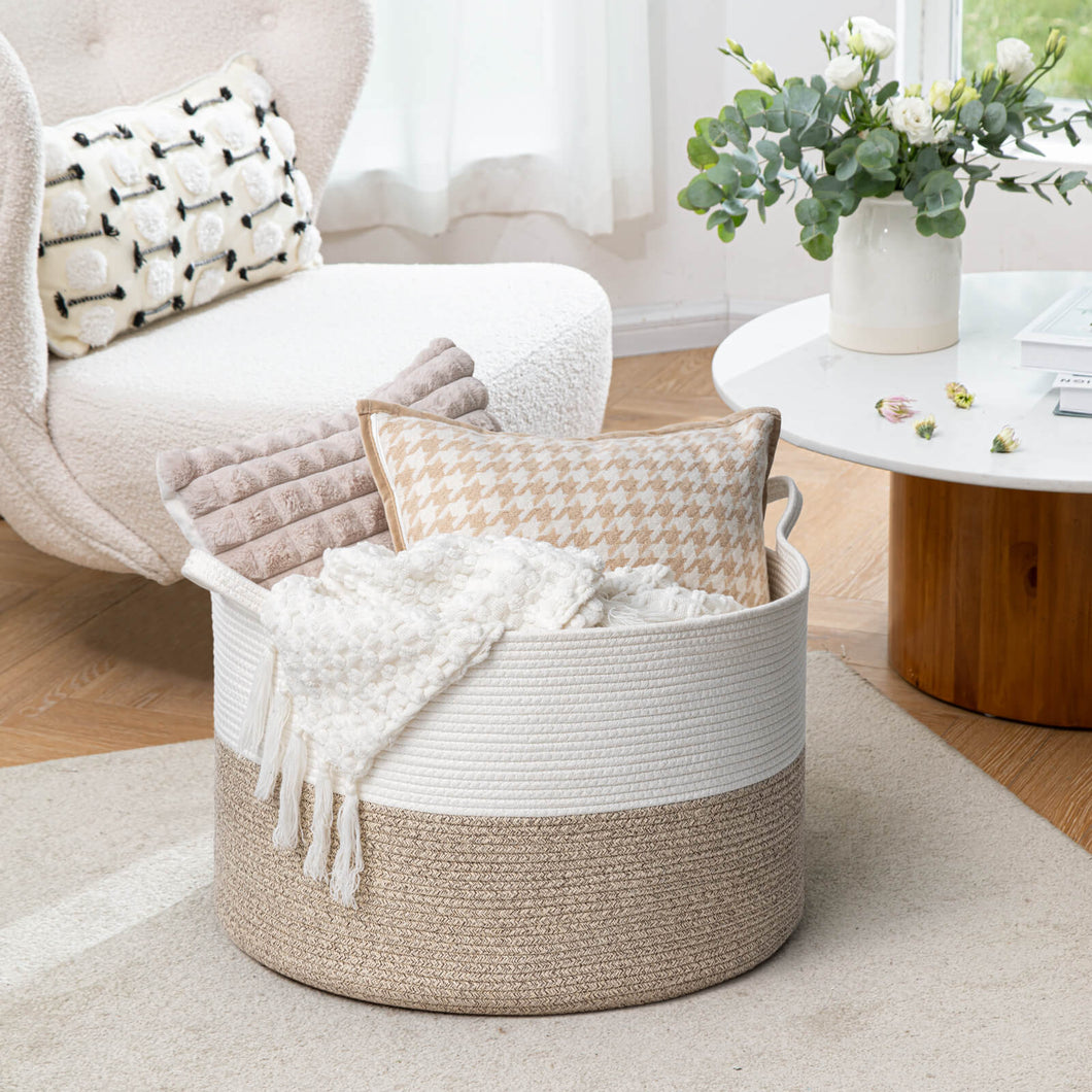 TIMEYARD Large Woven Laundry Hamper Basket - Decorative Storage Organizer for Living Room, Holds Toys Pillows Blankets Clothes - 21.7