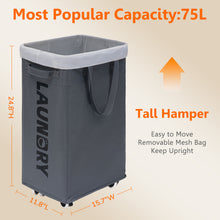 Load image into Gallery viewer, TIMEYARD 75L Rolling Laundry hamper with Wheels and Removable Mesh Bag, Dirty Clothes hamper for Laundry Room, Gray