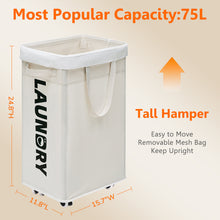 Load image into Gallery viewer, TIMEYARD 75L Rolling Laundry Hamper with Wheels and Removable Mesh Bag, Rolling laundry basket for organization, White