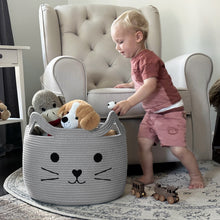Load image into Gallery viewer, Timeyard Animal Baskets Large Woven Cotton Rope Storage with Cute Cat Design Laundry Organizer for Towels, Blanket, Toys, Clothes, Gifts – Cat Toy Box Pet or Baby Gift Baskets