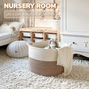 TIMEYARD Large Woven Laundry Hamper Basket - Decorative Storage Organizer for Living Room, Holds Toys Pillows Blankets Clothes - 21.7" x 21.7" x 13.8"-Brown
