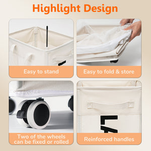 TIMEYARD 75L Rolling Laundry Hamper with Wheels and Removable Mesh Bag, Rolling laundry basket for organization, White