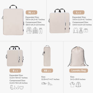 TIMEYARD 7 Set Compression Packing Cubes for Travel, Women Travel Bags Luggage Organizers,Travel Accessories Expandable Packing Organizers for Carry On, Beige