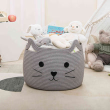 Load image into Gallery viewer, Timeyard Animal Baskets Large Woven Cotton Rope Storage with Cute Cat Design Laundry Organizer for Towels, Blanket, Toys, Clothes, Gifts – Cat Toy Box Pet or Baby Gift Baskets