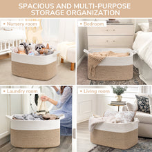 Load image into Gallery viewer, TIMEYARD Large Blanket Basket, 21.6&quot; x 14.9&quot; x 11.8&quot; Rectangle Woven Baskets for Storage-White &amp; Light Brown