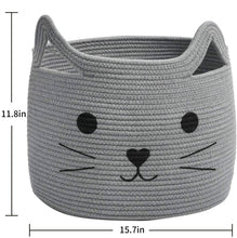 Load image into Gallery viewer, Timeyard Animal Baskets Large Woven Cotton Rope Storage with Cute Cat Design Laundry Organizer for Towels, Blanket, Toys, Clothes, Gifts – Cat Toy Box Pet or Baby Gift Baskets