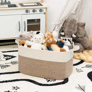 TIMEYARD Large Blanket Basket, 21.6" x 14.9" x 11.8" Rectangle Woven Baskets for Storage-White & Light Brown
