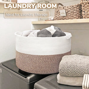 TIMEYARD Large Woven Laundry Hamper Basket - Decorative Storage Organizer for Living Room, Holds Toys Pillows Blankets Clothes - 21.7" x 21.7" x 13.8"-Brown