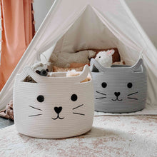 Load image into Gallery viewer, Timeyard Animal Baskets Large Woven Cotton Rope Storage with Cute Cat Design Laundry Organizer for Towels, Blanket, Toys, Clothes, Gifts – Cat Toy Box Pet or Baby Gift Baskets