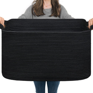 TIMEYARD Large Blanket Basket, 21.6" x 14.9" x 11.8" Rectangle Woven Baskets for Storage-Black