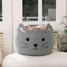 Load image into Gallery viewer, Timeyard Animal Baskets Large Woven Cotton Rope Storage with Cute Cat Design Laundry Organizer for Towels, Blanket, Toys, Clothes, Gifts – Cat Toy Box Pet or Baby Gift Baskets