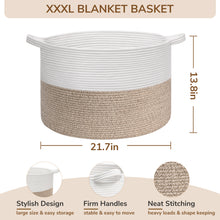 Load image into Gallery viewer, TIMEYARD Large Woven Laundry Hamper Basket - Decorative Storage Organizer for Living Room, Holds Toys Pillows Blankets Clothes - 21.7&quot; x 21.7&quot; x 13.8&quot;-White &amp; Light Brown