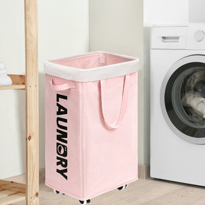TIMEYARD 75L Rolling Laundry Hamper with Wheels and Removable Wash Bag, Tall Collapsible Large Laundry Basket Pink
