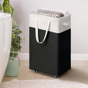 TIMEYARD 75L Rolling Laundry Hamper with Wheels and Removable Mesh Bag, Large Clothes Hampers for Laundry, White & Black