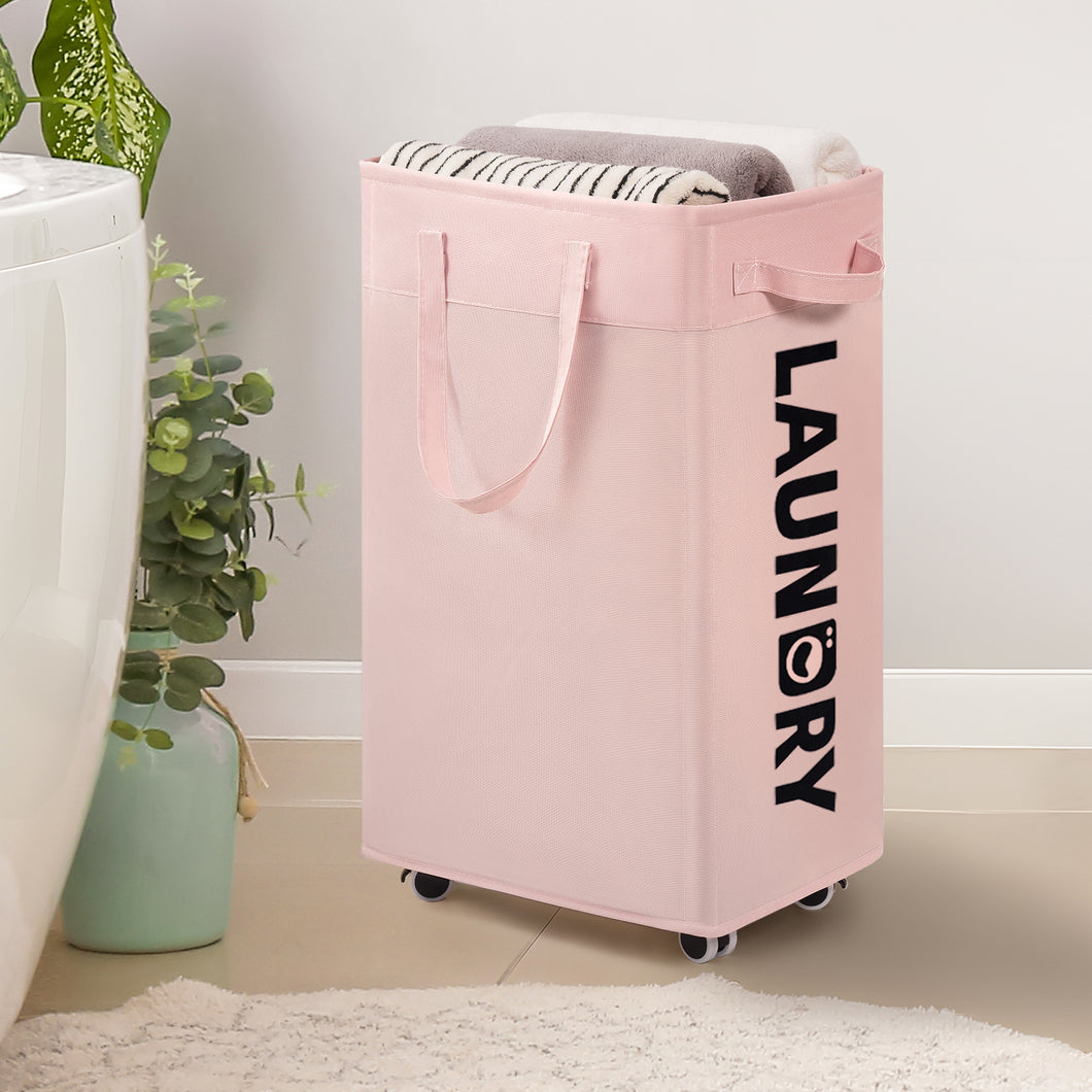 TIMEYARD 75L Rolling Laundry Hamper with Wheels and Removable Wash Bag, Tall Collapsible Large Laundry Basket Pink