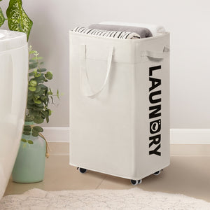TIMEYARD 75L Rolling Laundry Hamper with Wheels and Removable Mesh Bag, Rolling laundry basket for organization, White