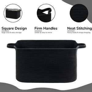 TIMEYARD Large Blanket Basket, 21.6" x 14.9" x 11.8" Rectangle Woven Baskets for Storage-Black