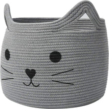 Load image into Gallery viewer, Timeyard Animal Baskets Large Woven Cotton Rope Storage with Cute Cat Design Laundry Organizer for Towels, Blanket, Toys, Clothes, Gifts – Cat Toy Box Pet or Baby Gift Baskets