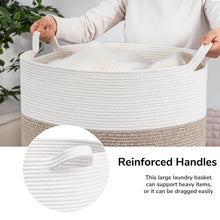 Load image into Gallery viewer, TIMEYARD Large Woven Laundry Hamper Basket - Decorative Storage Organizer for Living Room, Holds Toys Pillows Blankets Clothes - 21.7&quot; x 21.7&quot; x 13.8&quot;-White &amp; Light Brown