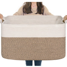 Load image into Gallery viewer, TIMEYARD Large Blanket Basket, 21.6&quot; x 14.9&quot; x 11.8&quot; Rectangle Woven Baskets for Storage-White &amp; Light Brown